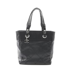 Chanel Paris Biarritz Tote Bag Canvas Leather Black